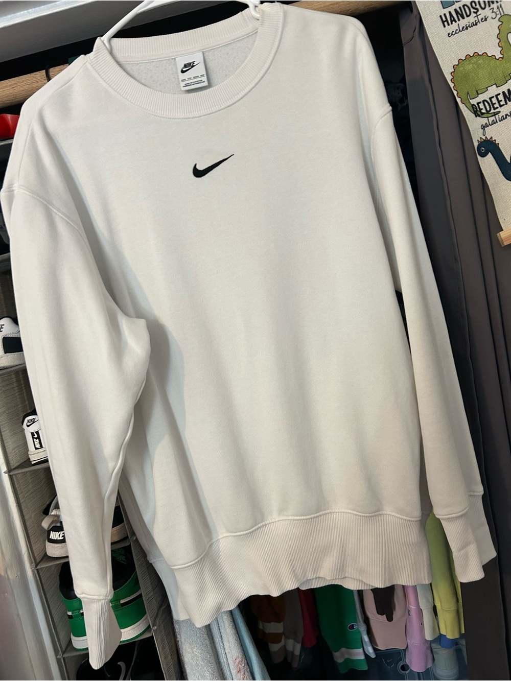 Nike Women’s White Crewneck Sweatshirt with Black Swoosh